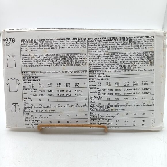 UNCUT Vintage 1990s Simplicity 9978 Unisex Shorts and Tops Sewing Pattern Sz AA - Picture 2 of 2